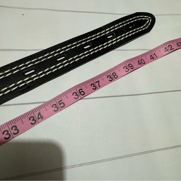 Genuine Leather Black White Contrast Stitching Belt Mens Size Medium - Picture 3 of 4